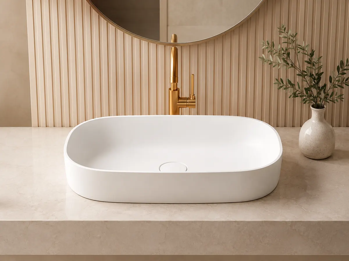 Solid surface basin for modern bathroom vanity project