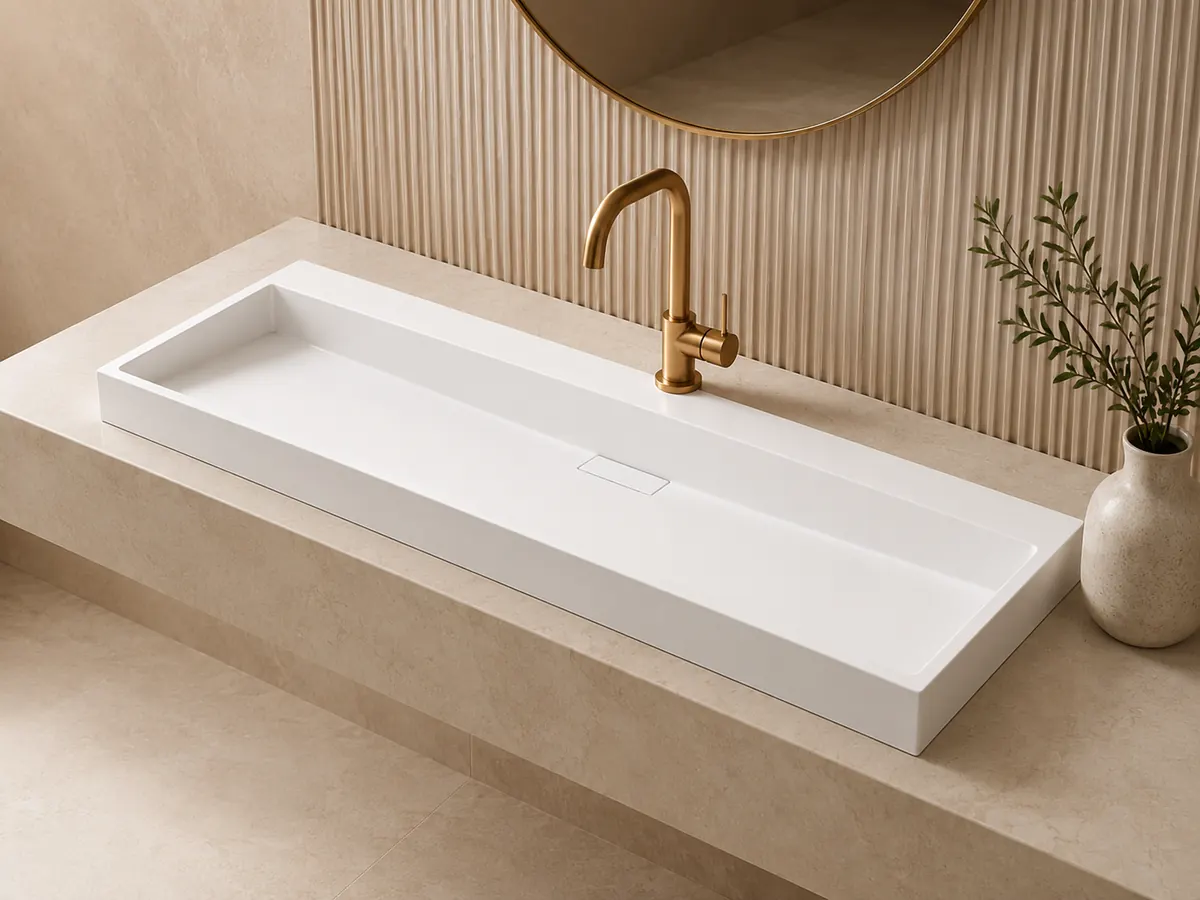 White solid surface wash basin in bathroom project setting