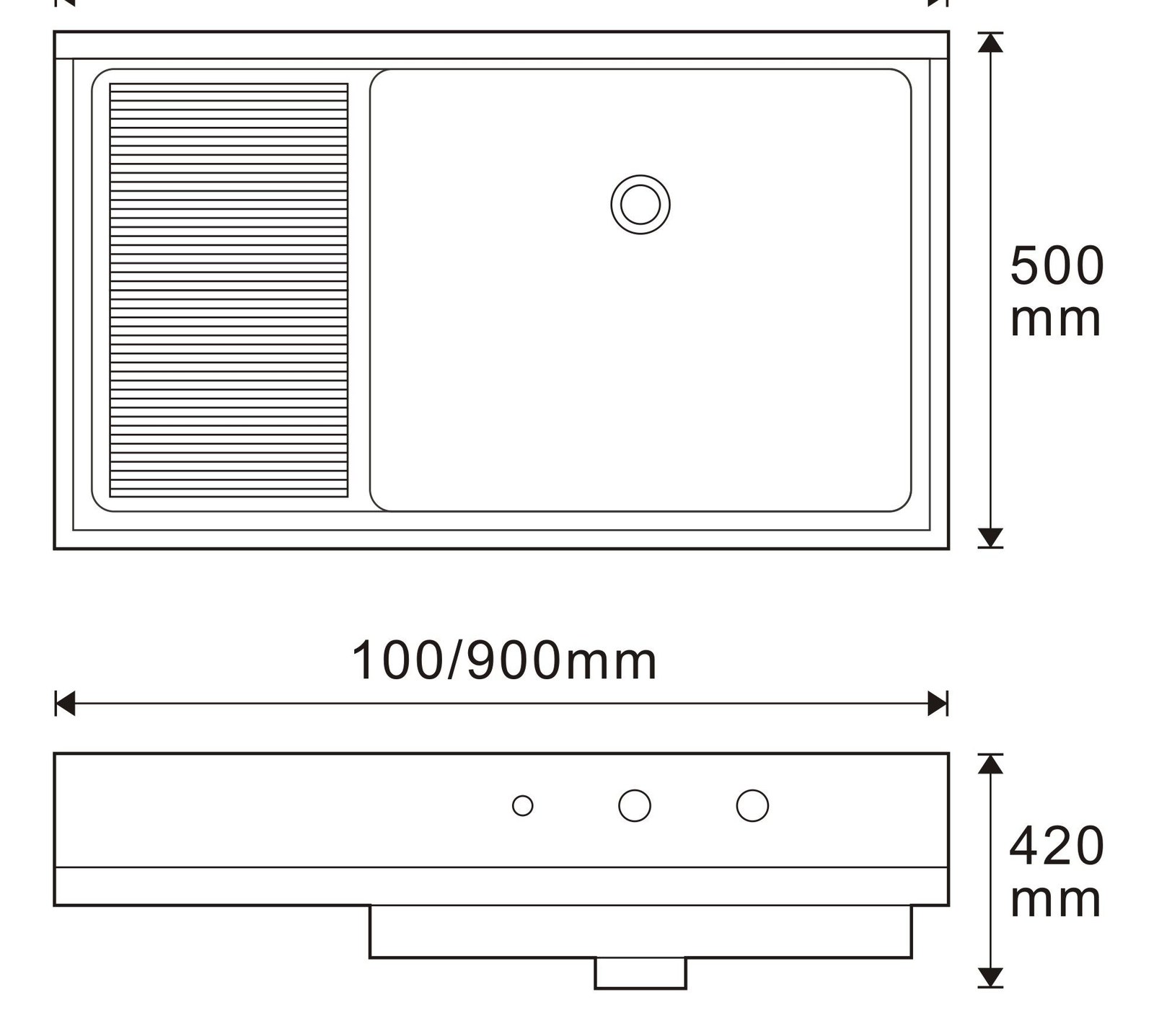 1101 White Rectangular Solid Surface Custom Basin technical drawing and dimensions
