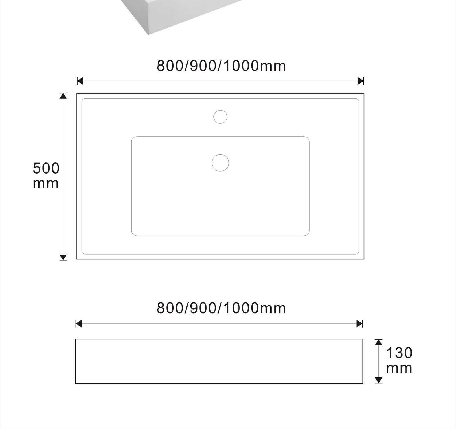 2005 White Rectangular Solid Surface Countertop Basin technical drawing and dimensions