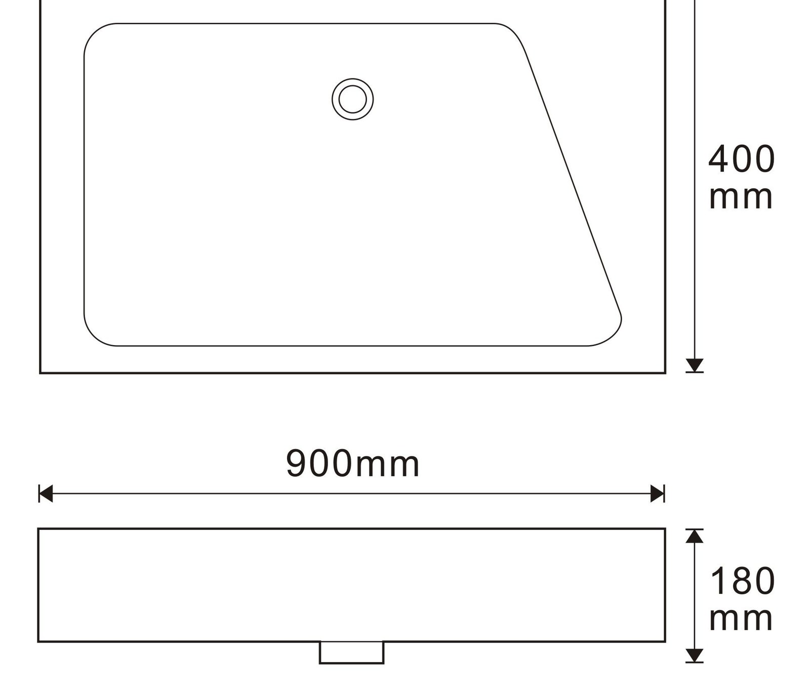 3015 White Rectangular Solid Surface Countertop Basin technical drawing and dimensions