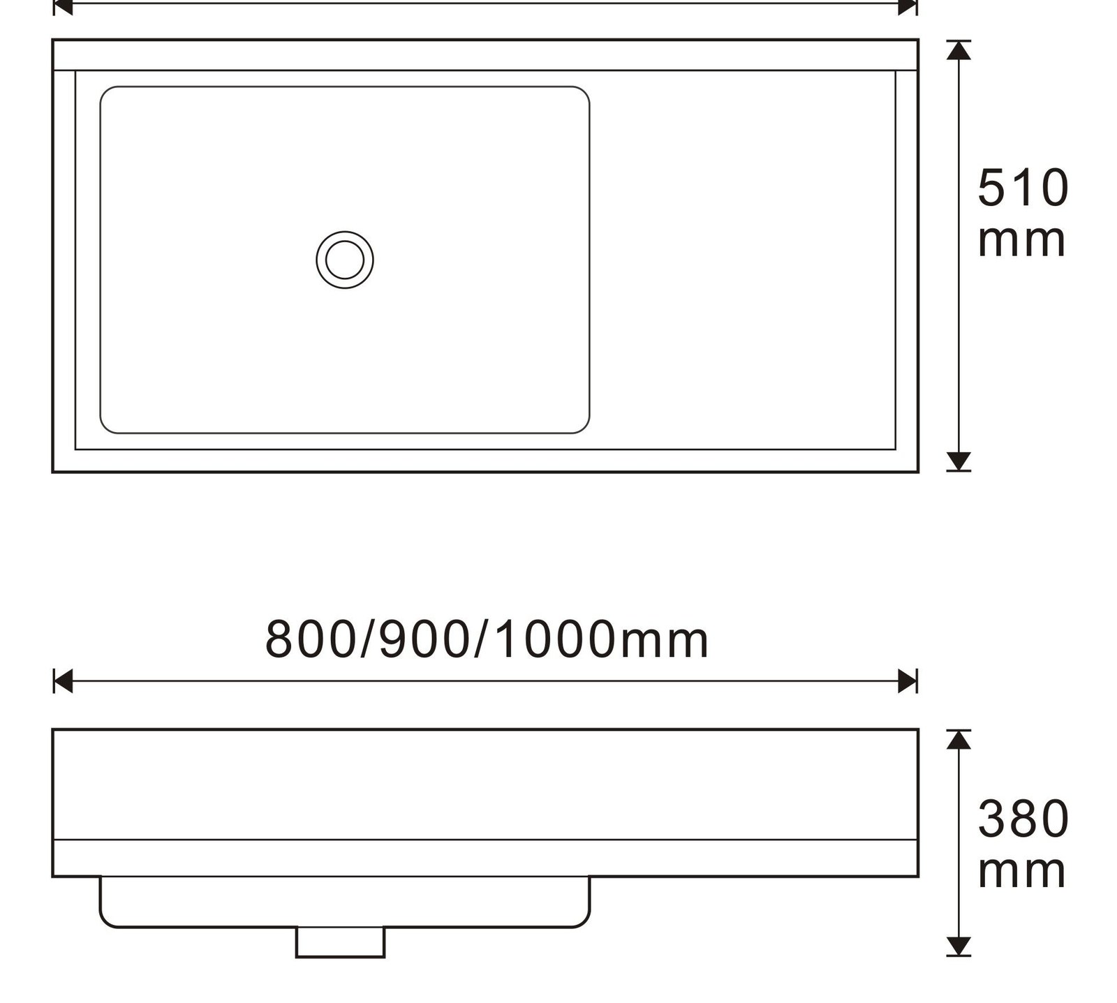 3248 White Rectangular Solid Surface Custom Basin technical drawing and dimensions
