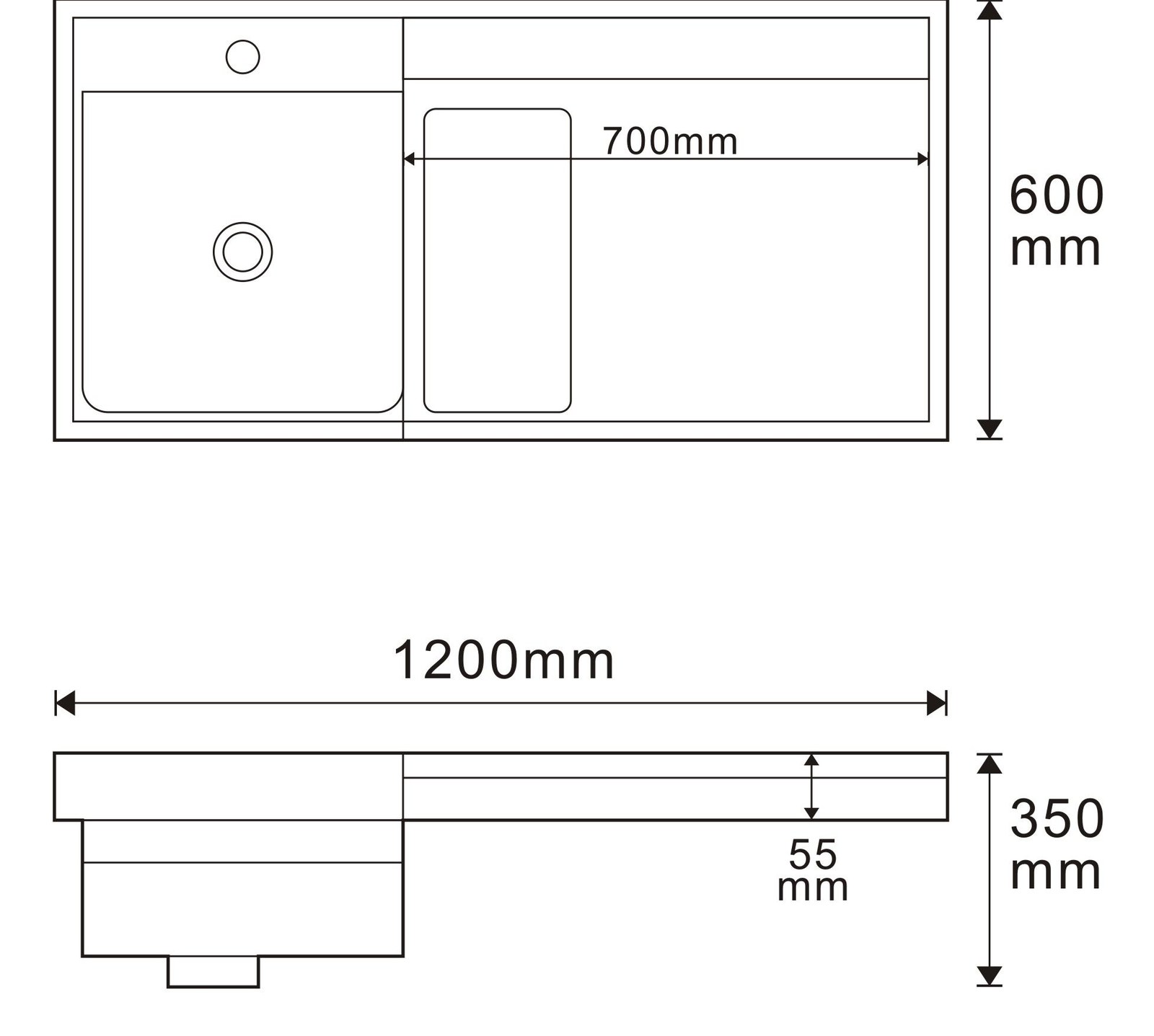 3513 White Rectangular Solid Surface Custom Basin technical drawing and dimensions