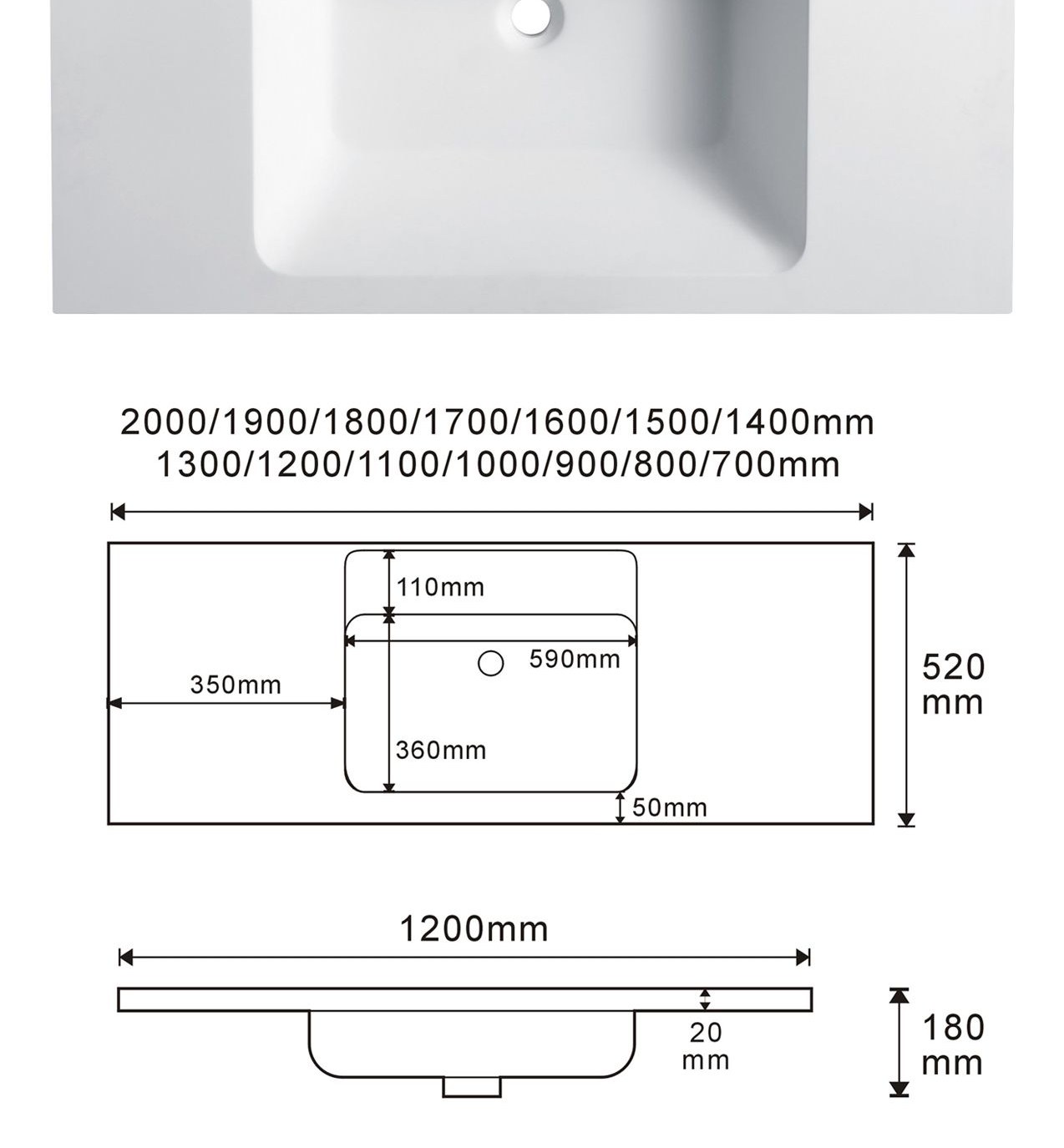 FB-01 White Round Solid Surface Vessel Basin technical drawing and dimensions