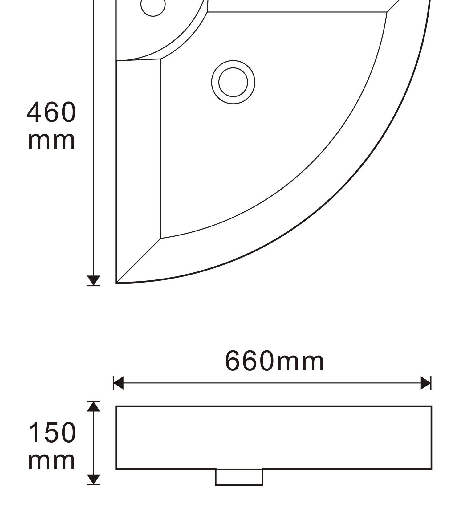 FSC-1 White Rectangular Solid Surface Countertop Basin technical drawing and dimensions