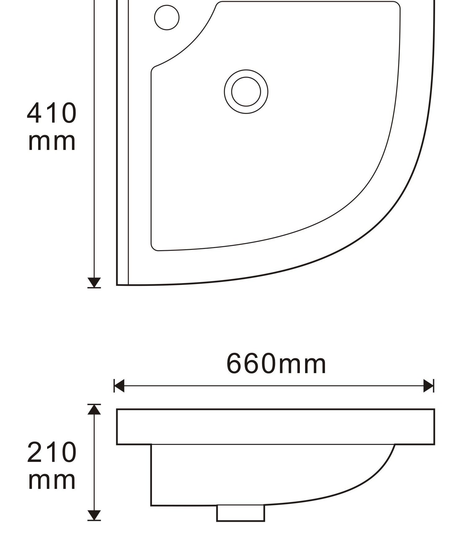 R5050 White Rectangular Solid Surface Custom Basin technical drawing and dimensions