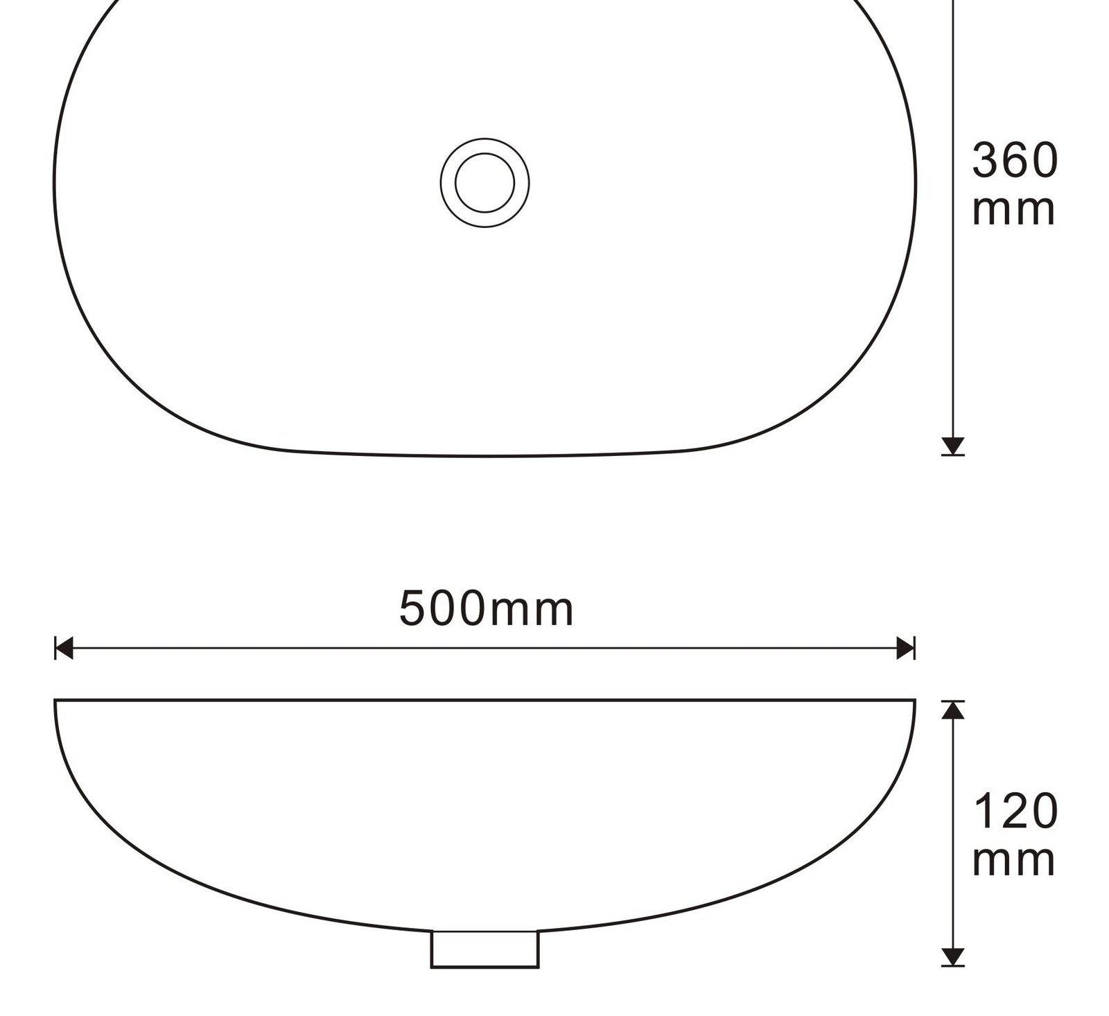 STB5036 White Rectangular Solid Surface Countertop Basin technical drawing and dimensions