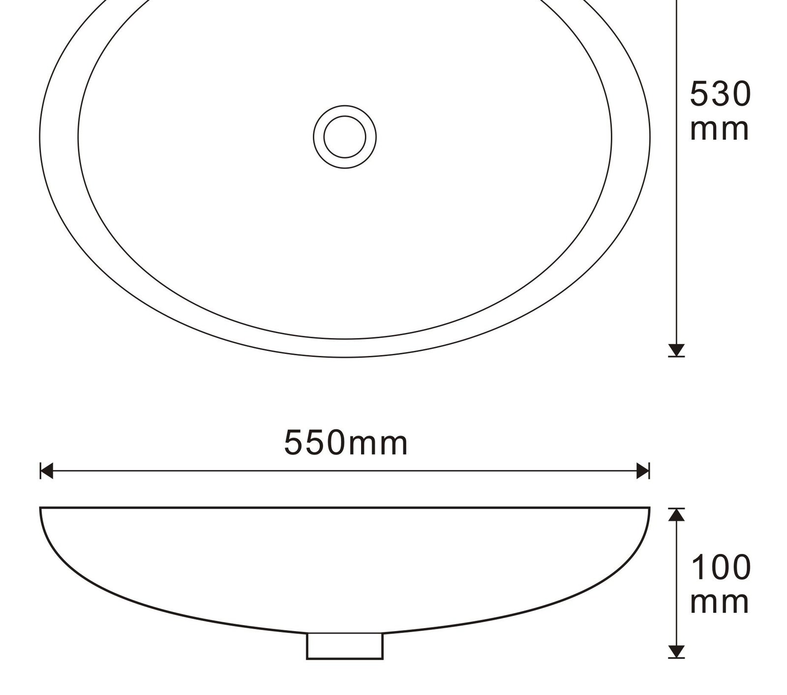 STB5530 White Rectangular Solid Surface Countertop Basin technical drawing and dimensions