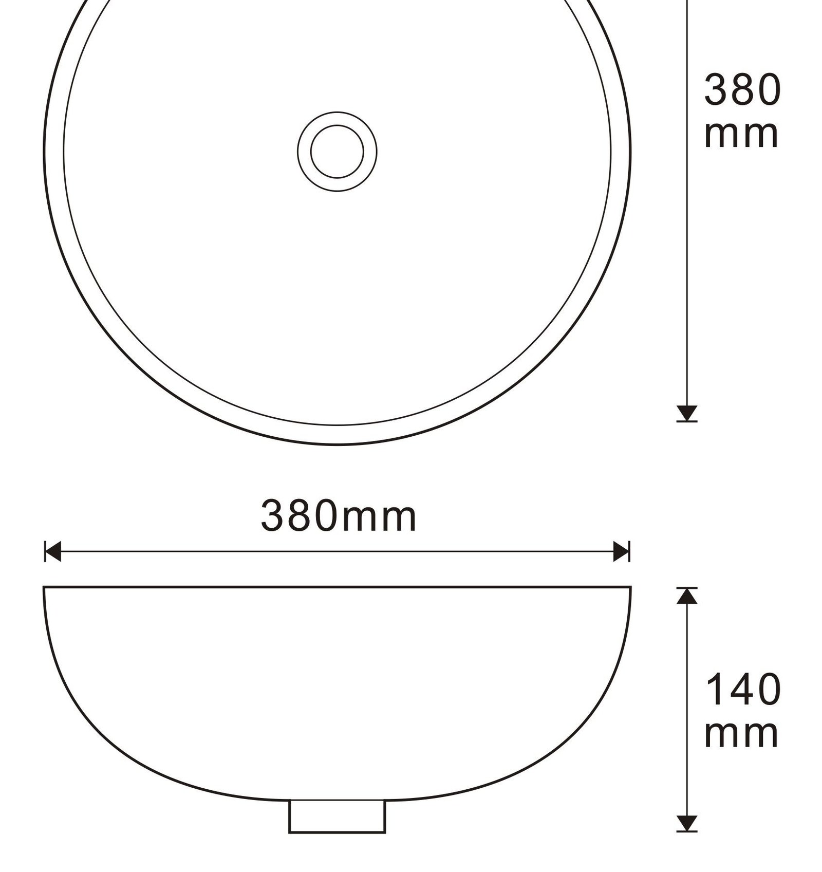 WP-01 White Rectangular Solid Surface Countertop Basin technical drawing and dimensions