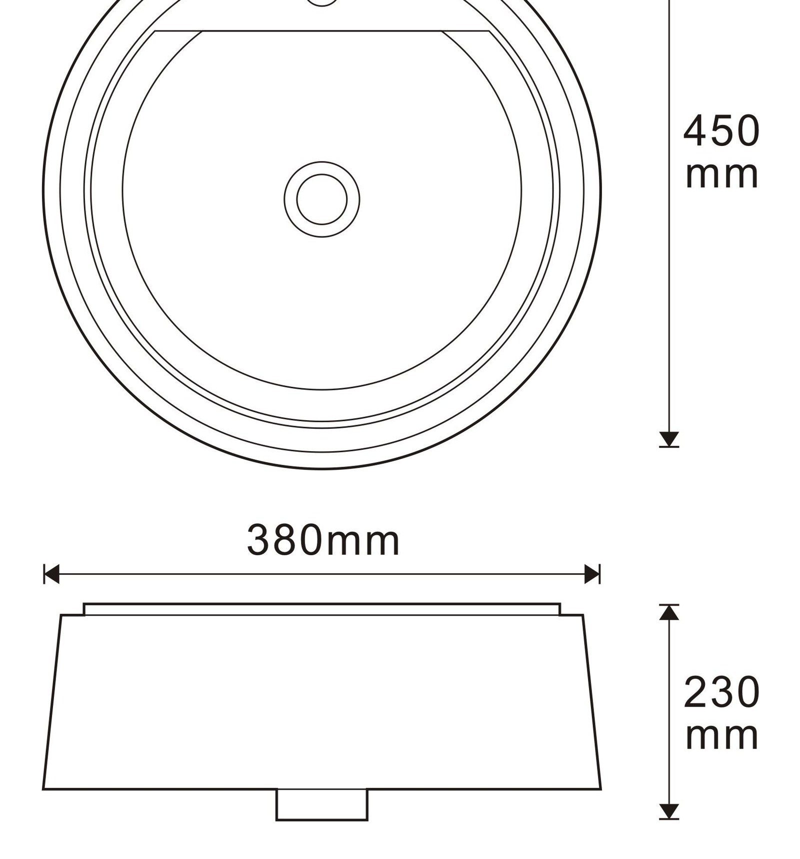Y45 White Rectangular Solid Surface Countertop Basin technical drawing and dimensions