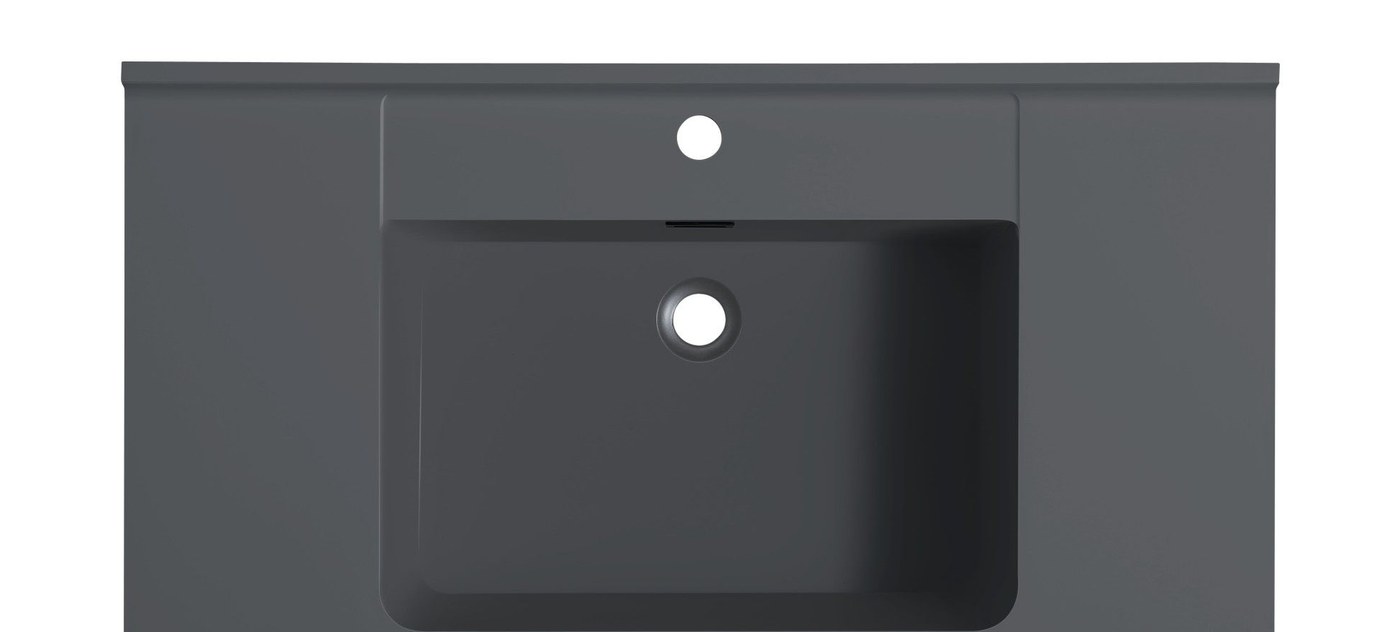 1903 Black Long Rectangular Solid Surface Undermount Basin