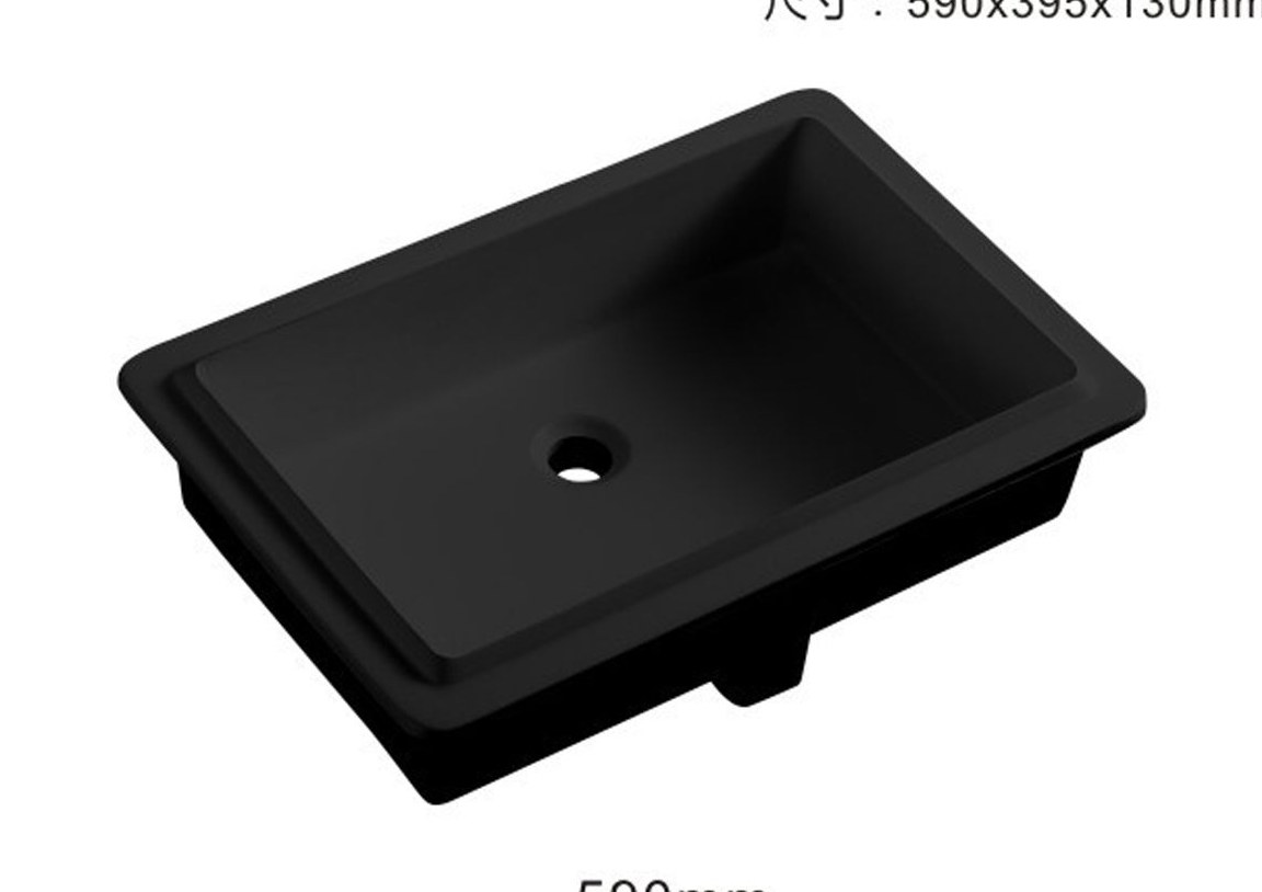 1907 Black Long Rectangular Solid Surface Custom Basin