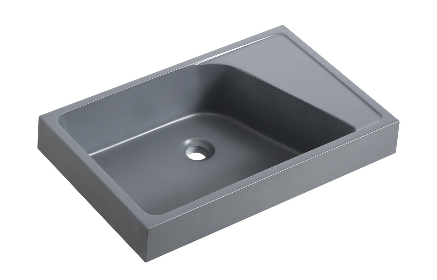 1909 Grey Asymmetric Solid Surface Vanity Basin with Left Bowl