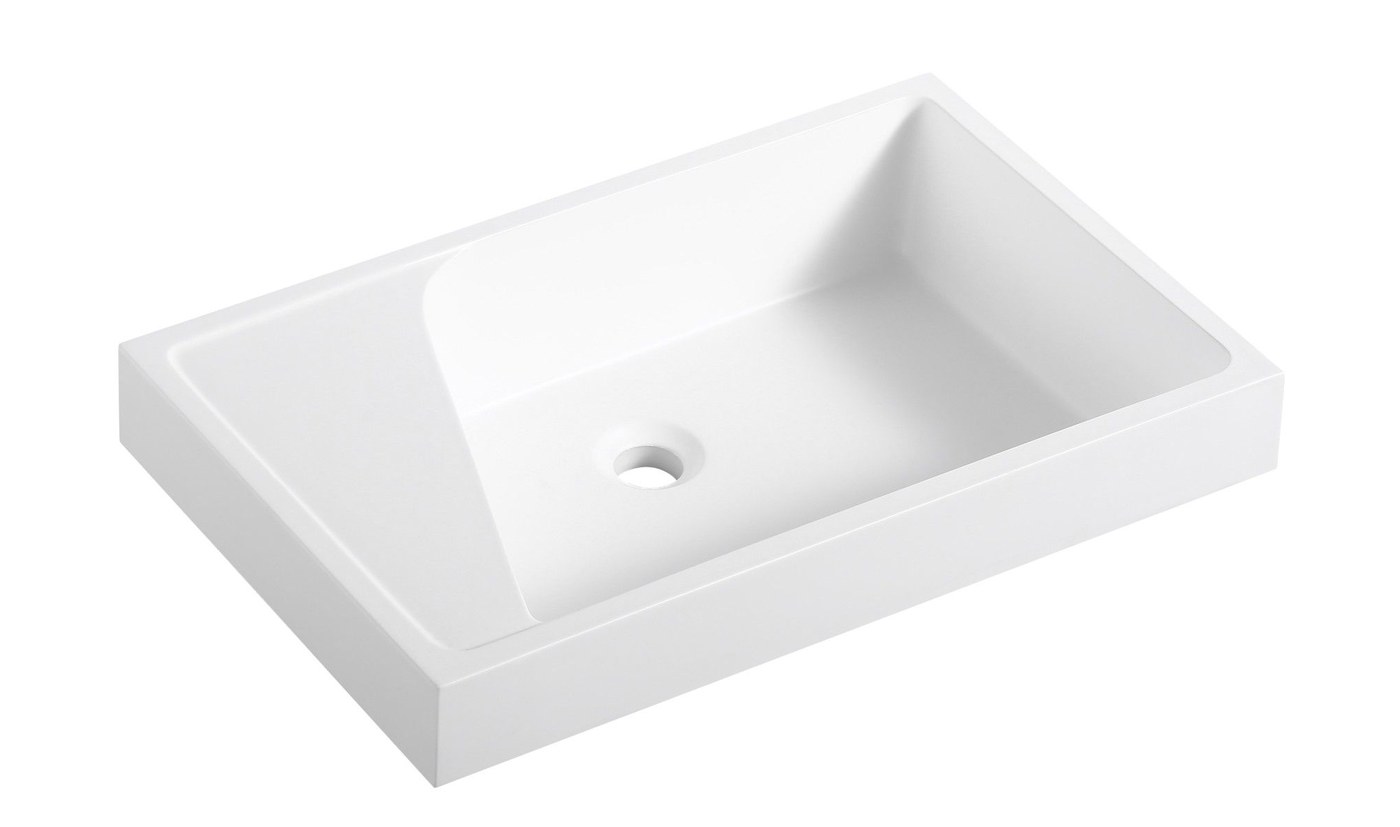1909 White Asymmetric Solid Surface Vanity Basin with Right Bowl
