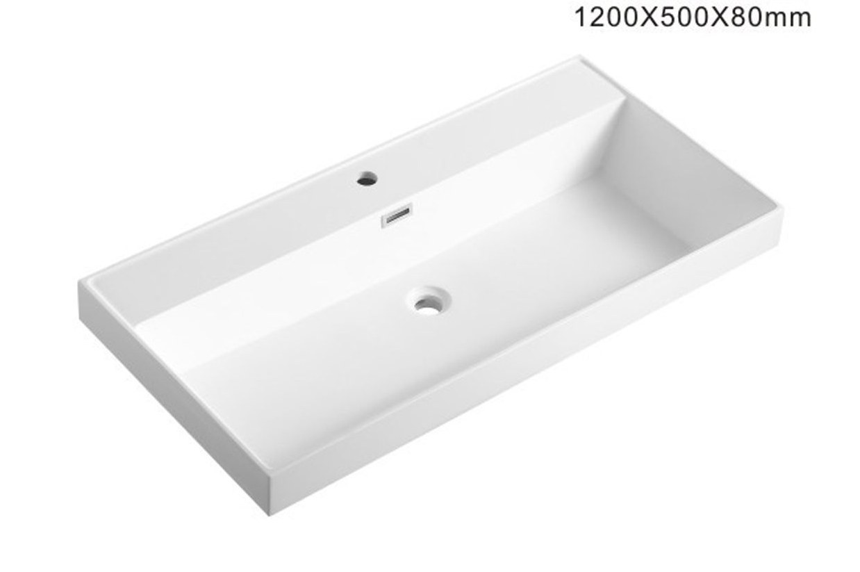 2006 White Rectangular Solid Surface Integrated Vanity Basin