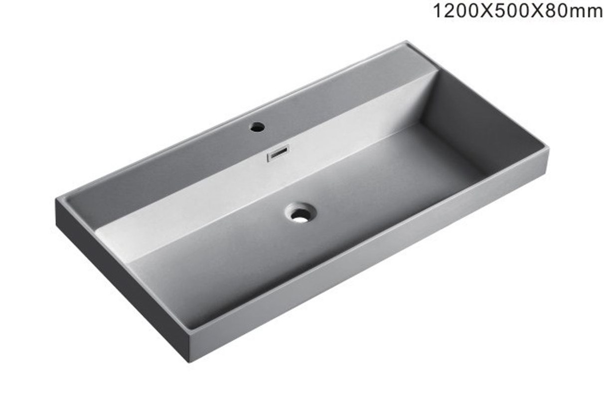 2006 Grey Rectangular Solid Surface Integrated Vanity Basin A