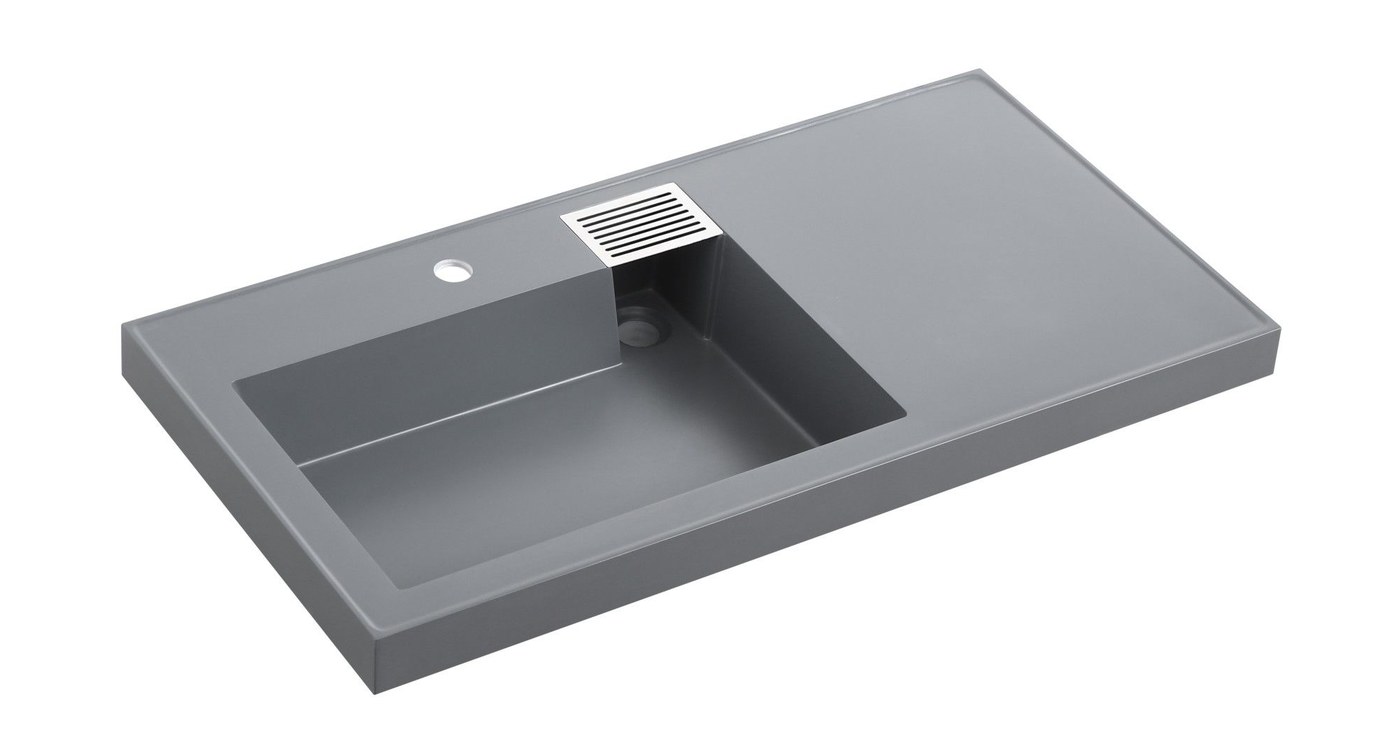 2007 Grey Asymmetric Solid Surface Basin with Drainboard