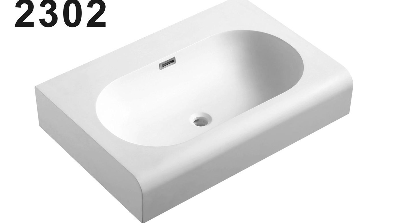 2302 White Oval Solid Surface Integrated Vanity Basin