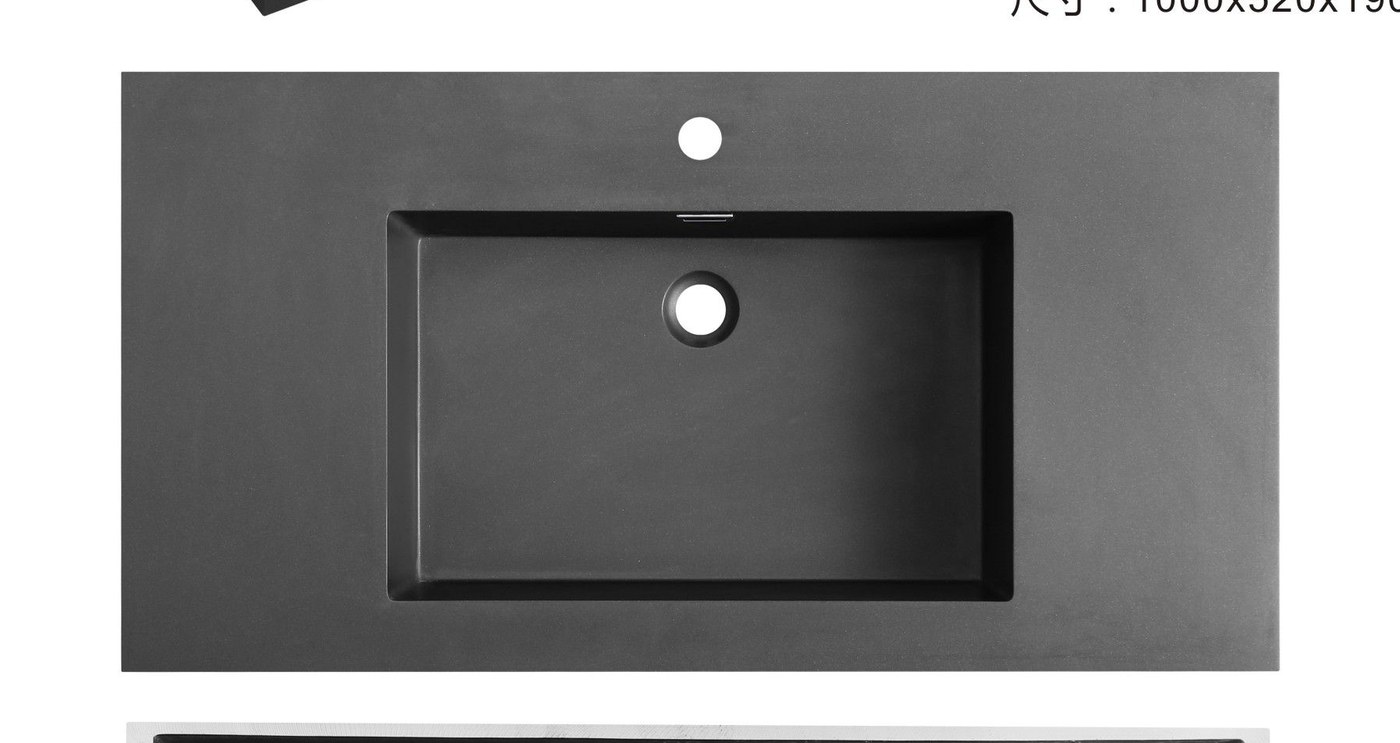 2805 Black Rectangular Solid Surface Integrated Vanity Basin