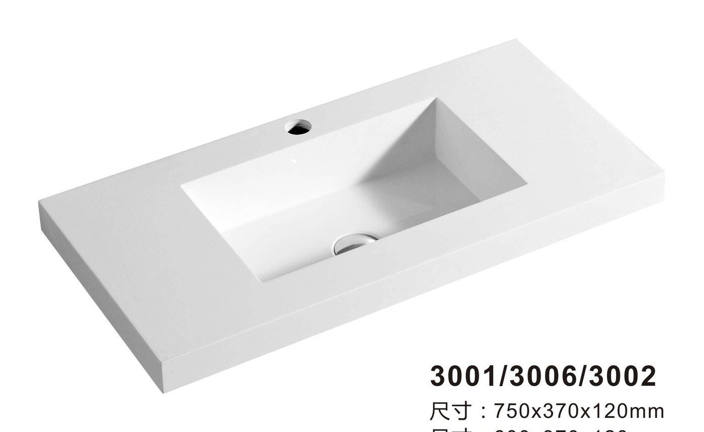3001 / 3006 / 3002 White Rectangular Solid Surface Integrated Vanity Basin