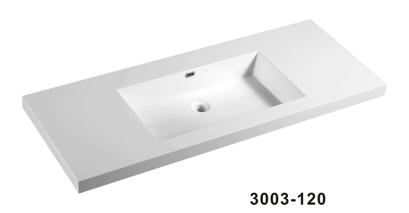 3003-120 White Long Rectangular Solid Surface Long Vanity Top Basin
