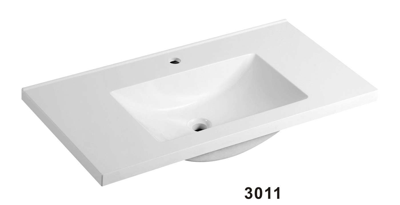 3011 White Rectangular Solid Surface Integrated Vanity Basin