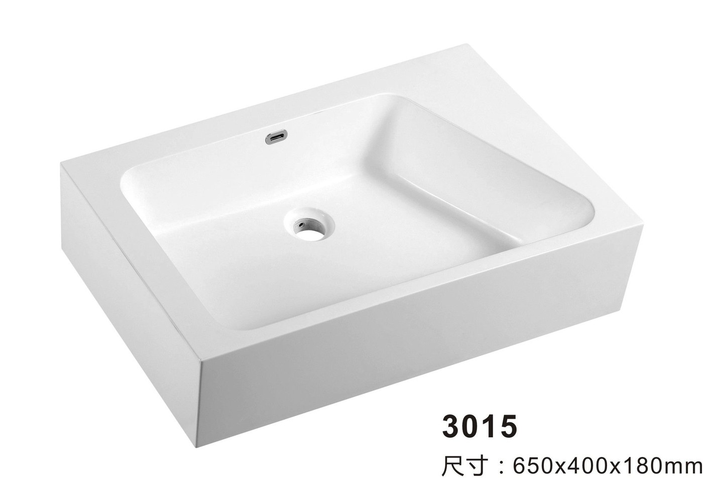 3015 White Rectangular Solid Surface Countertop Basin