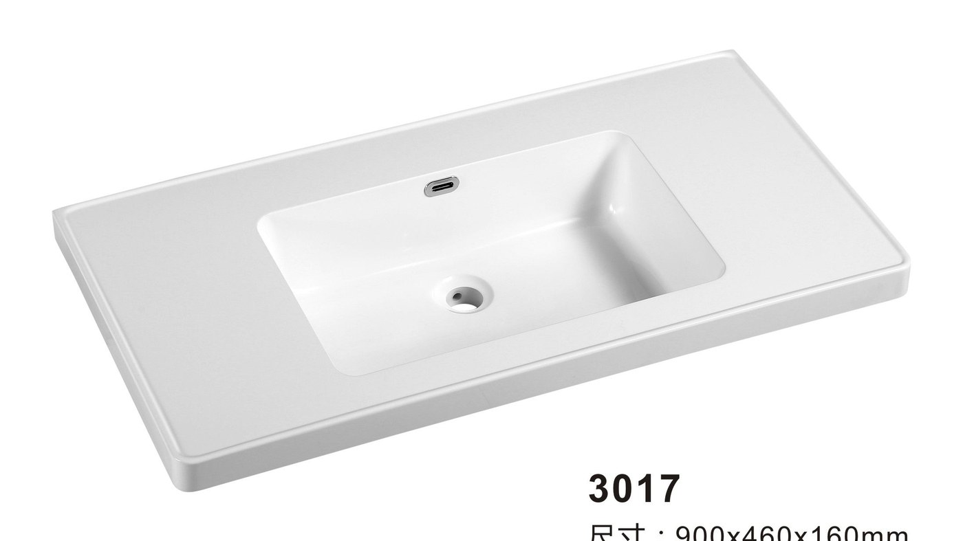3017 White Rectangular Solid Surface Integrated Vanity Basin