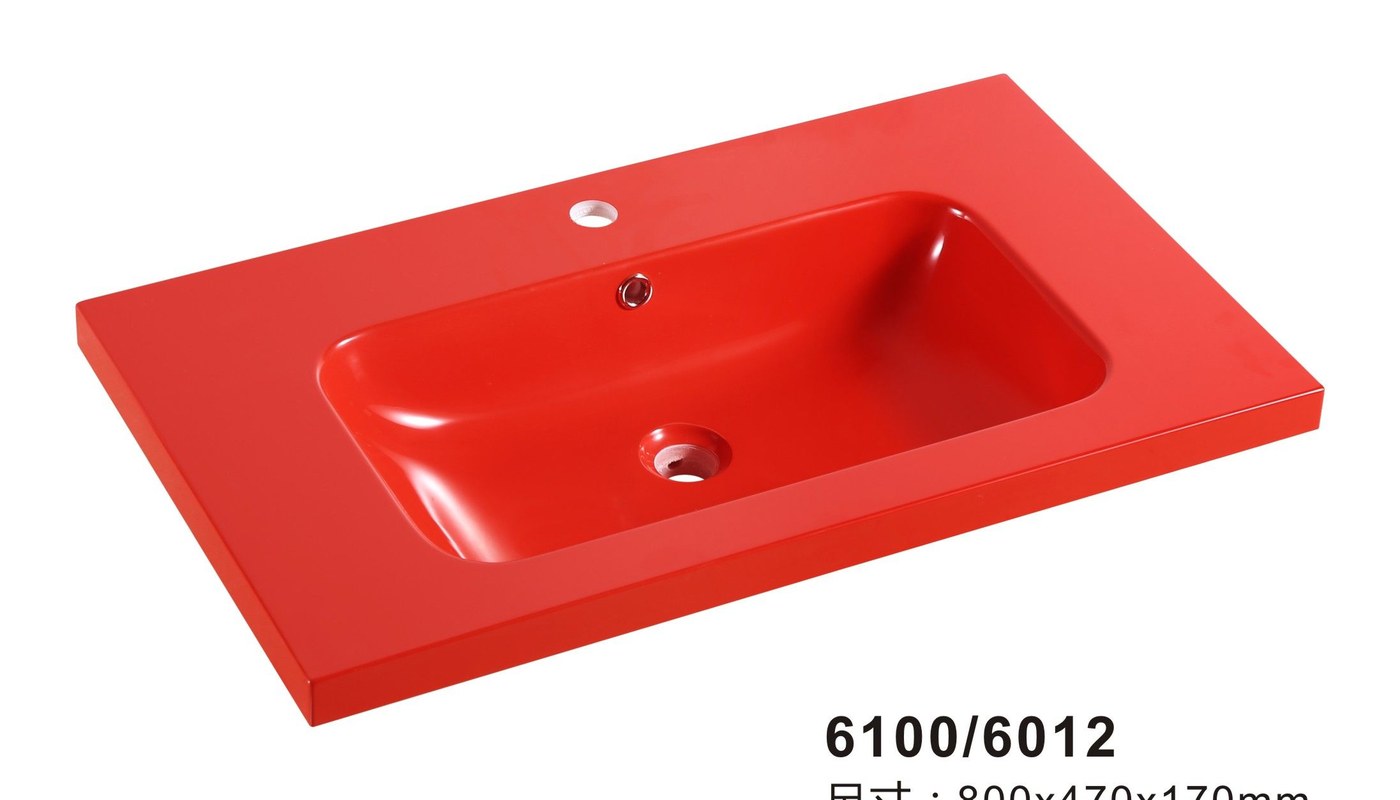6100 / 6012 Custom Color Rectangular Solid Surface Integrated Vanity Basin