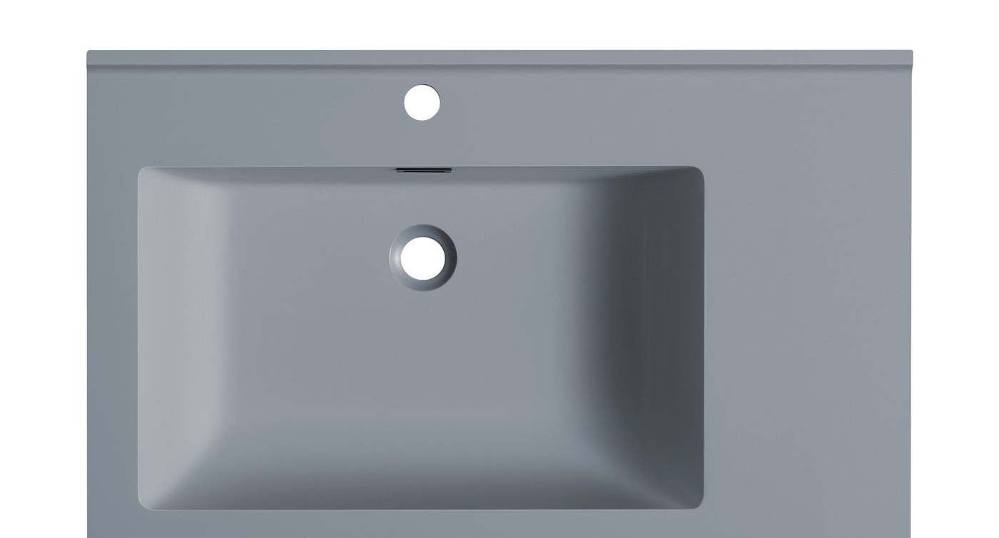 8850 Grey Compact Rectangular Solid Surface Integrated Vanity Basin