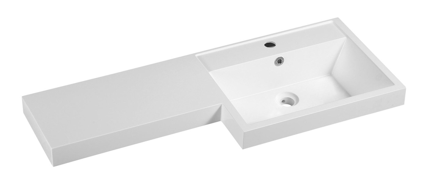 R500 White Asymmetric Solid Surface Vanity Basin with Right Bowl